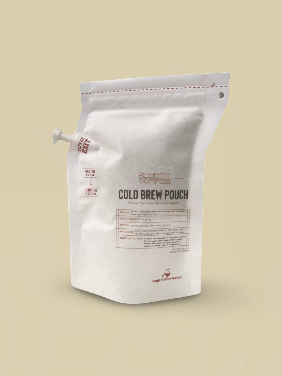 Portable cold brew pouch being steeped – perfect for travel or camping